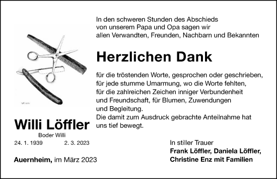 Traueranzeige von Willi Löffler von Altmühl-Bote Lokal/ Weißenburger Tagblatt