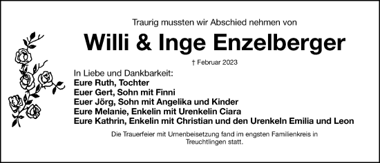 Traueranzeige von Willi  Inge Enzelberger von Weißenburger Tagblatt u.Treuchtlinger Kurier Lokal