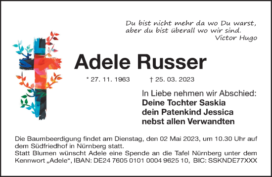 Traueranzeige von Adele Russer von Gesamtausgabe Nürnberger Nachrichten/ Nürnberger Ztg.