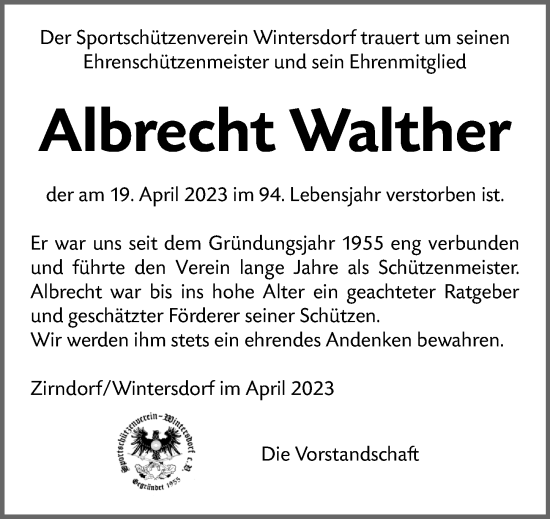 Traueranzeige von Albrecht Walther von Fürther Nachrichten Lokal