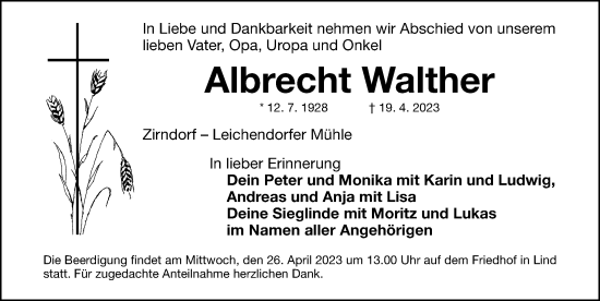 Traueranzeige von Albrecht Walther von Gesamtausgabe Nürnberger Nachrichten/ Nürnberger Ztg.