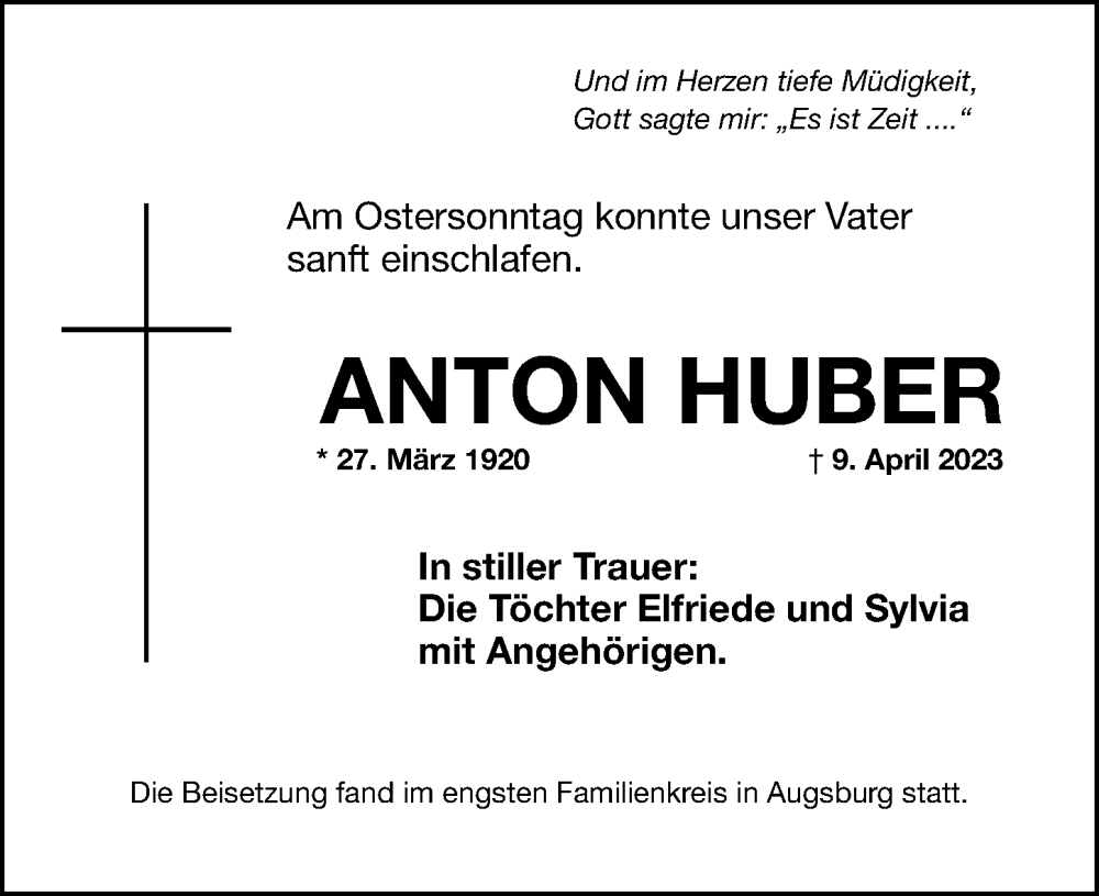 Traueranzeigen Von Anton Huber | Trauer.nn.de