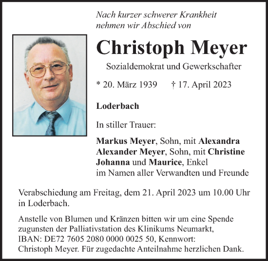 Traueranzeige von Christoph Meyer von Neumarkter Nachrichten Lokal