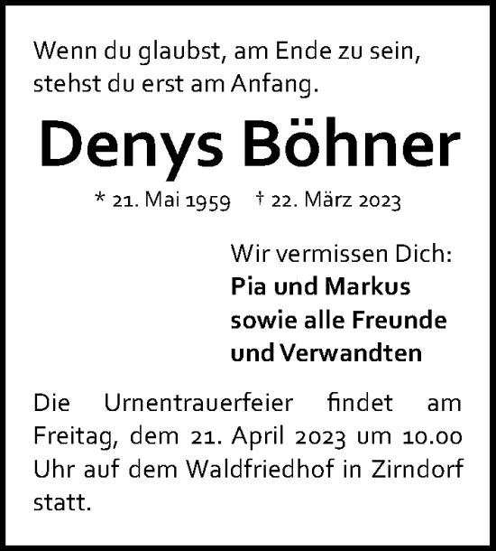 Traueranzeigen Von Denys Böhner | Trauer.nn.de