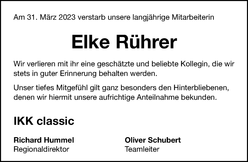  Traueranzeige für Elke Rührer vom 24.04.2023 aus Gesamtausgabe Nürnberger Nachrichten/ Nürnberger Ztg.