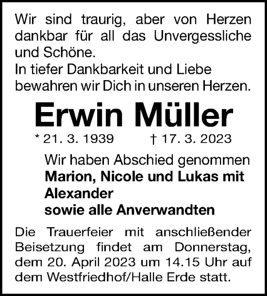 Traueranzeige von Erwin Müller von Gesamtausgabe Nürnberger Nachrichten/ Nürnberger Ztg.