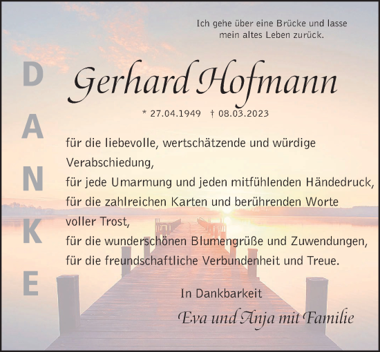 Traueranzeige von Gerhard Hofmann von Roth-Hilpoltsteiner Volkszeitung Lokal