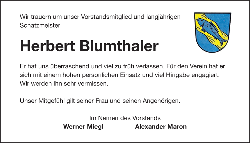  Traueranzeige für Herbert Blumthaler vom 15.04.2023 aus Gesamtausgabe Nürnberger Nachrichten/ Nürnberger Ztg.