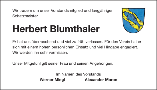 Traueranzeige von Herbert Blumthaler von Gesamtausgabe Nürnberger Nachrichten/ Nürnberger Ztg.