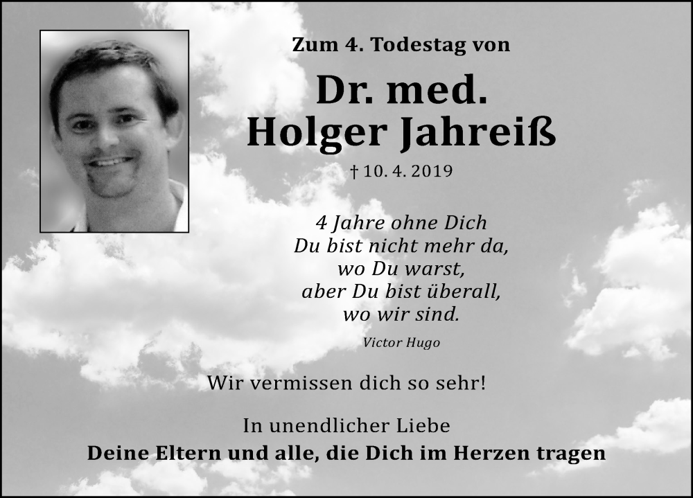  Traueranzeige für Holger Jahreiß vom 11.04.2023 aus Schwabacher Tagblatt Lokal