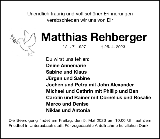Traueranzeige von Matthias Rehberger von Fürther Nachrichten Lokal