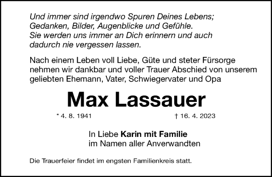 Traueranzeige von Max Lassauer von Gesamtausgabe Nürnberger Nachrichten/ Nürnberger Ztg.