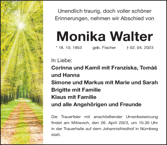 Traueranzeigen von Monika Walter | trauer.nn.de