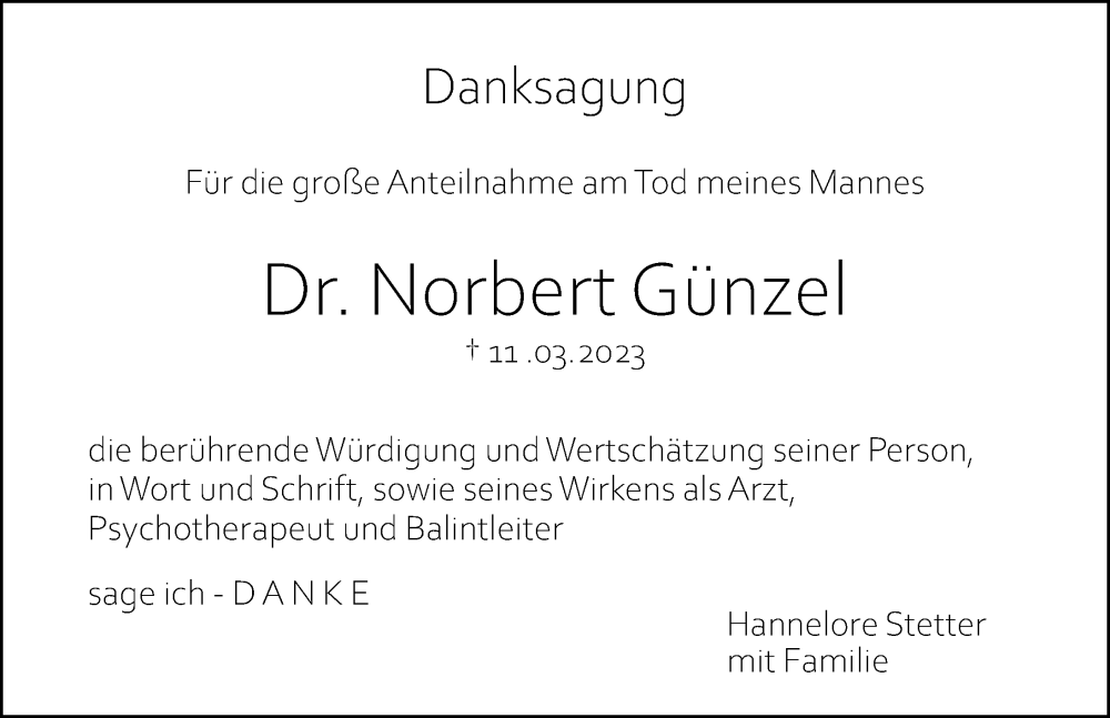  Traueranzeige für Norbert Günzel vom 15.04.2023 aus Roth-Hilpoltsteiner Volkszeitung Lokal