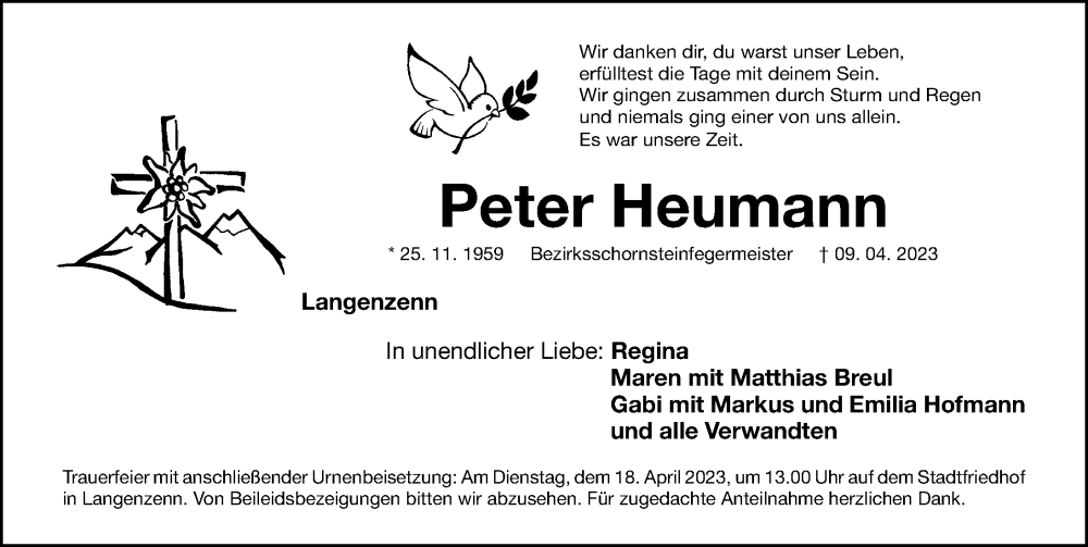  Traueranzeige für Peter Heumann vom 14.04.2023 aus Fürther Nachrichten Lokal