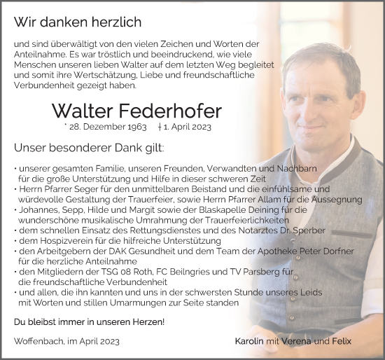 Traueranzeige von Walter Federhofer von Neumarkter Nachrichten Lokal