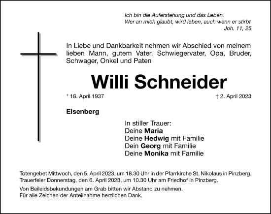 Traueranzeige von Willi Schneider von Nordbayerische Nachrichten Forchheim Lokal