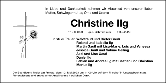 Traueranzeige von Christine Ilg von Fürther Nachrichten Lokal