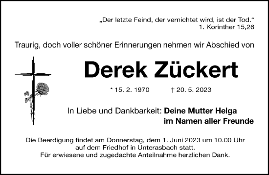 Traueranzeige von Derek Zückert von Fürther Nachrichten Lokal