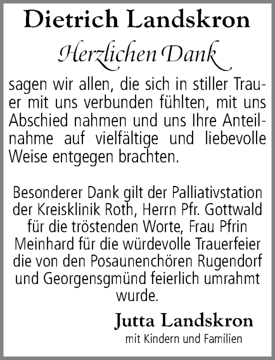Traueranzeige von Dietrich Landskron von Roth-Hilpoltsteiner Volkszeitung Lokal