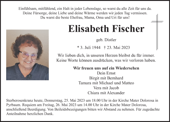 Traueranzeigen von Elisabeth Fischer | trauer.nn.de