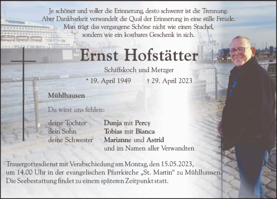 Traueranzeige von Ernst Hofstätter von Neumarkter Nachrichten Lokal