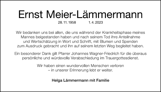 Traueranzeige von Ernst Meier-Lämmermann von Altmühl-Bote Lokal