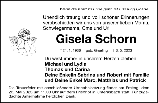 Traueranzeige von Gisela Schorn von Fürther Nachrichten Lokal