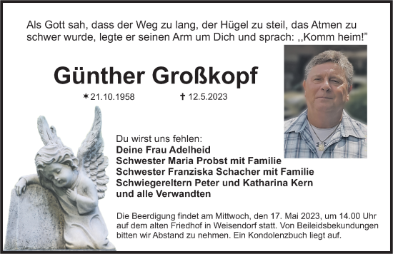 Traueranzeige von Günther Großkopf von Nordbayerische Nachrichten Herzogenaurach Lokal
