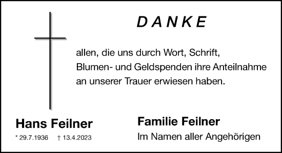 Traueranzeige von Hans Feilner von Fürther Nachrichten Lokal
