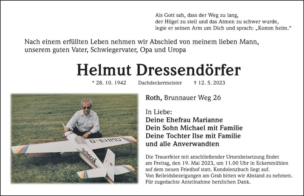  Traueranzeige für Helmut Dressendörfer vom 16.05.2023 aus Roth-Hilpoltsteiner Volkszeitung Lokal