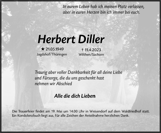 Traueranzeige von Herbert Diller von Erlanger Nachrichten Lokal