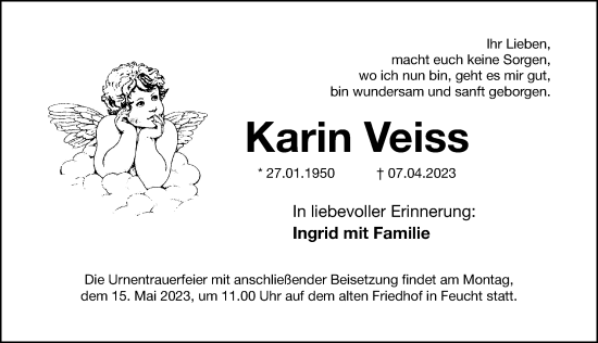 Traueranzeige von Karin Veiss von Gesamtausgabe Nürnberger Nachrichten/ Nürnberger Ztg.