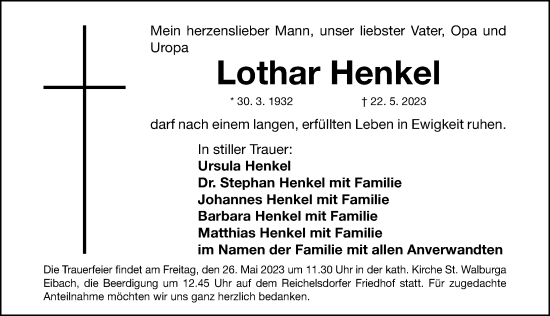 Traueranzeige von Lothar Henkel von Gesamtausgabe Nürnberger Nachrichten/ Nürnberger Ztg.