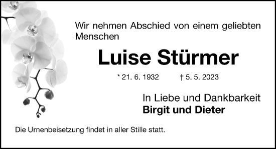 Traueranzeige von Luise Stürmer von Fürther Nachrichten Lokal