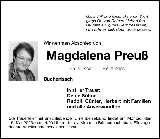 Traueranzeigen Von Magdalena Preuß Trauernnde 0998