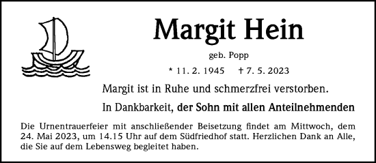 Traueranzeige von Margit Hein von Gesamtausgabe Nürnberger Nachrichten/ Nürnberger Ztg.