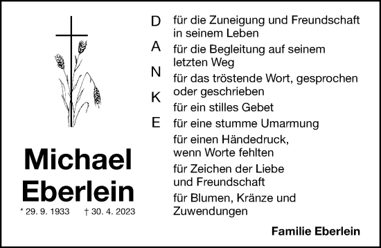 Traueranzeige von Michael Eberlein von Fürther Nachrichten Lokal