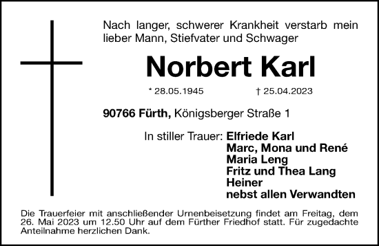 Traueranzeige von Norbert Karl von Fürther Nachrichten Lokal