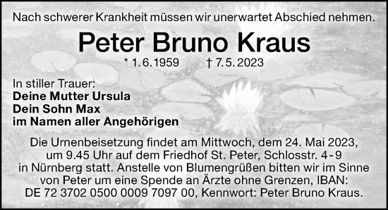 Traueranzeige von Peter Bruno Kraus von Altmühl-Bote Lokal