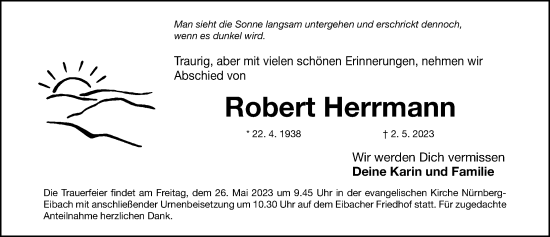 Traueranzeige von Robert Herrmann von Gesamtausgabe Nürnberger Nachrichten/ Nürnberger Ztg.