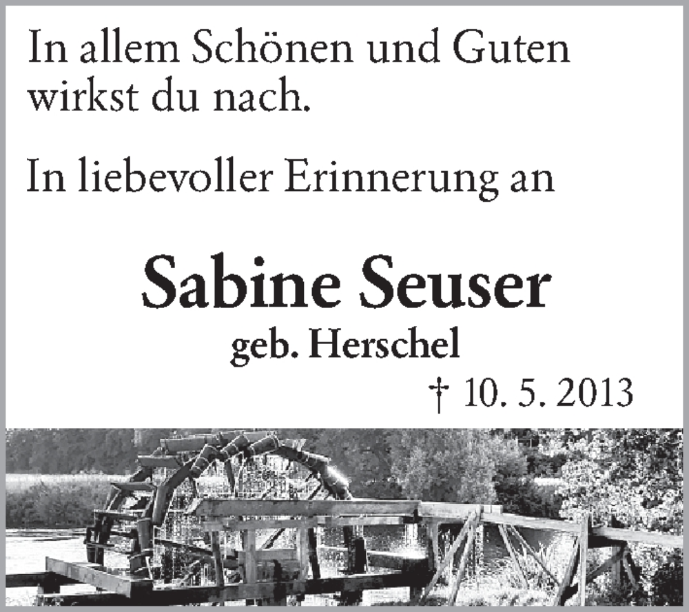  Traueranzeige für Sabine Seuser vom 10.05.2023 aus Gesamtausgabe Nürnberger Nachrichten/ Nürnberger Ztg.