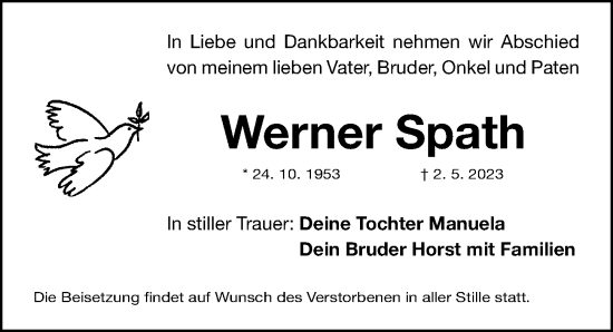 Traueranzeige von Werner Spath von Fürther Nachrichten Lokal