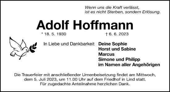 Traueranzeige von Adolf Hoffmann von Fürther Nachrichten Lokal