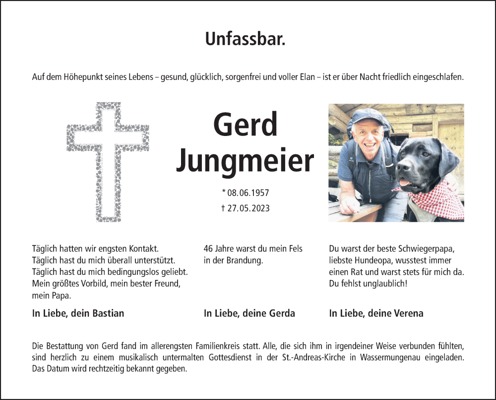  Traueranzeige für Gerd Jungmeier vom 03.06.2023 aus Schwabacher Tagblatt Lokal