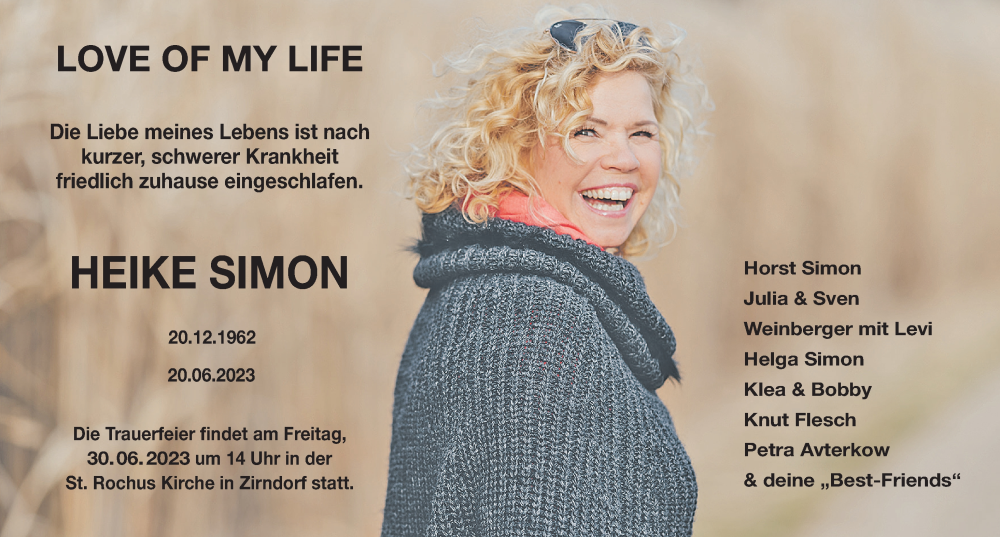  Traueranzeige für Heike Simon vom 30.06.2023 aus Fürther Nachrichten Lokal