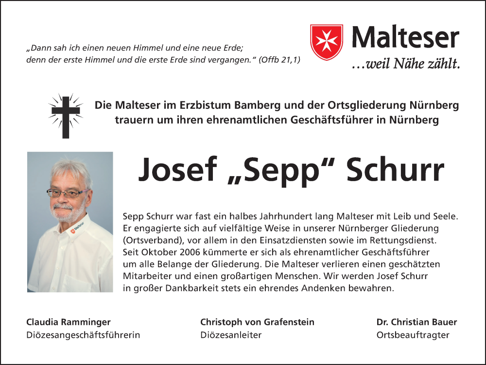  Traueranzeige für Josef Schurr vom 28.06.2023 aus Gesamtausgabe Nürnberger Nachrichten/ Nürnberger Ztg.