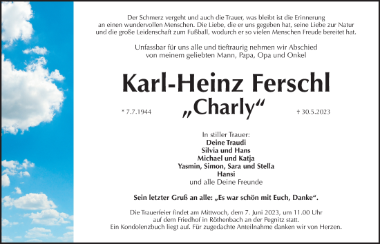 Traueranzeige von Karl-Heinz Ferschl von Gesamtausgabe Nürnberger Nachrichten/ Nürnberger Ztg.