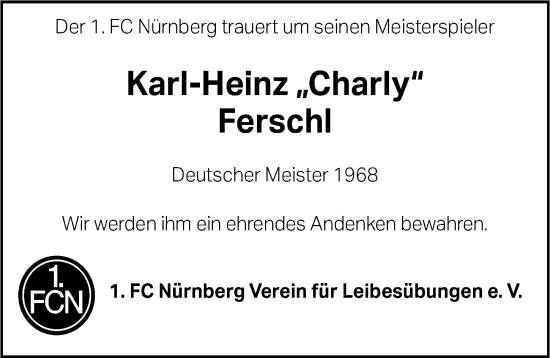 Traueranzeige von Karl-Heinz Ferschl von Gesamtausgabe Nürnberger Nachrichten/ Nürnberger Ztg.