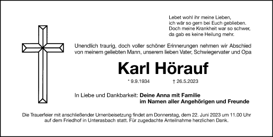 Traueranzeige von Karl Hörauf von Fürther Nachrichten Lokal